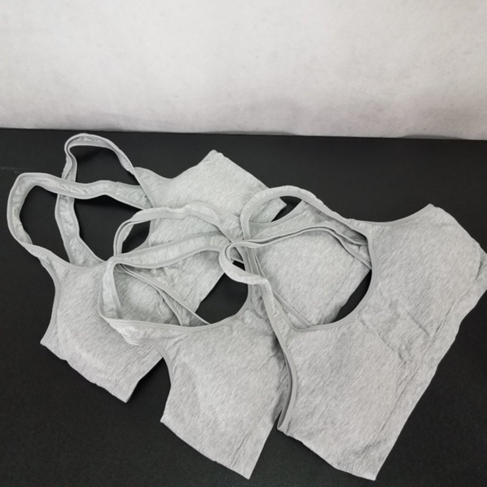 New Nordstrom Make + Model L Set Of 3 Sports Bra Thermal Ribbed Racerback Gray